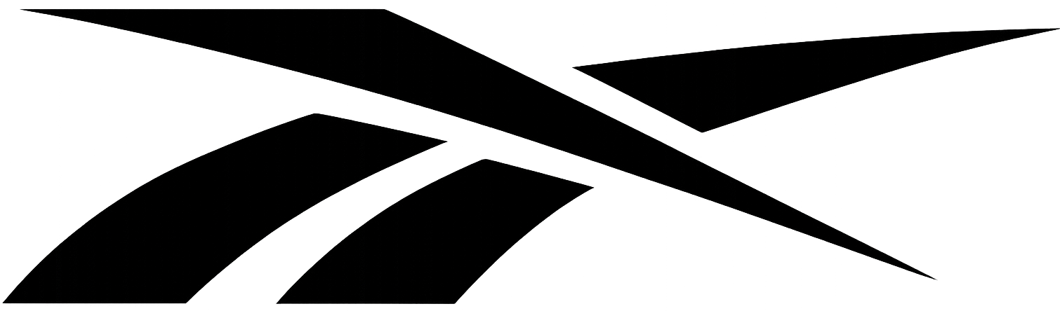 Abstract geometric black shapes overlapping on a white background.